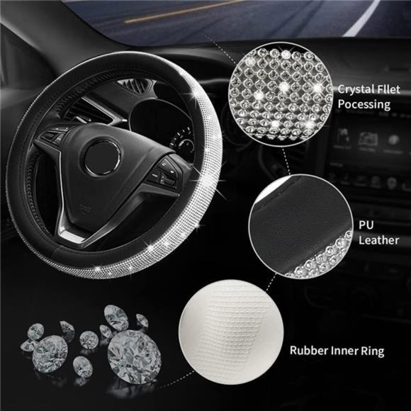 Diamond Bling Steering Wheel Cover forWomen UniversalFit 15Inch,15CarAccessories - Picture 3 of 6